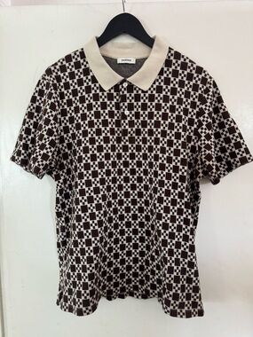 Sandro Men's Checkerboard Polo in Brown and Cream